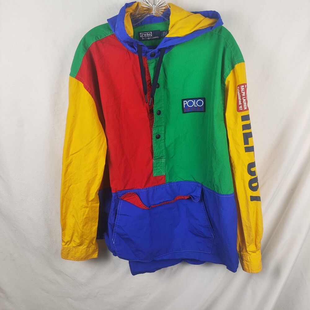 Vintage Polo Ralph Lauren Jacket Mens Large Multicolor Hooded Anorak P-93 90s